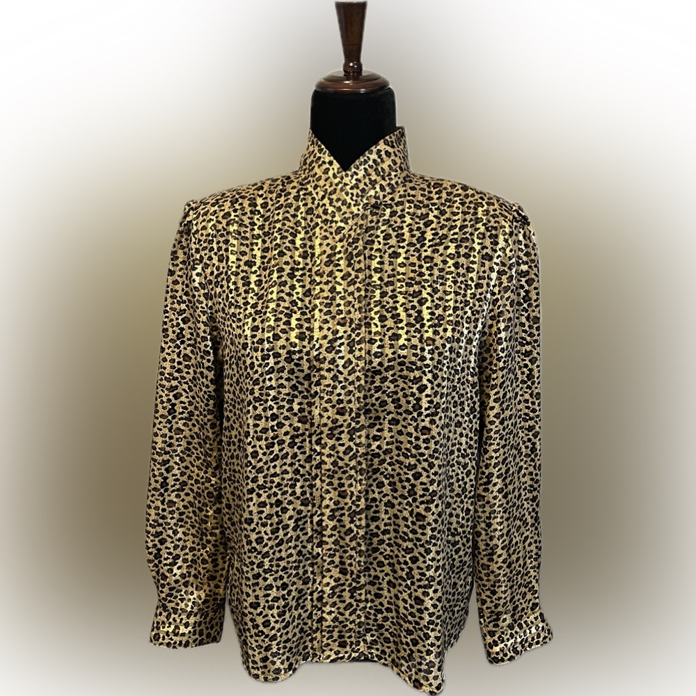 Yves St. Clair Petites Leopard Print Button-Up Blouse size 10P